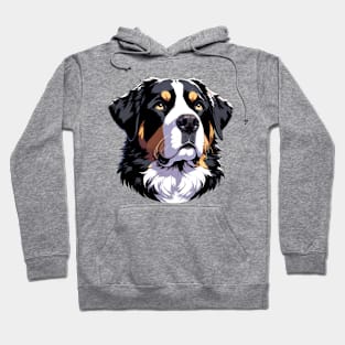 Stunning and Cool Greater Swiss Mountain Dog Monochrome and Gold Portrait for Father's Day Hoodie